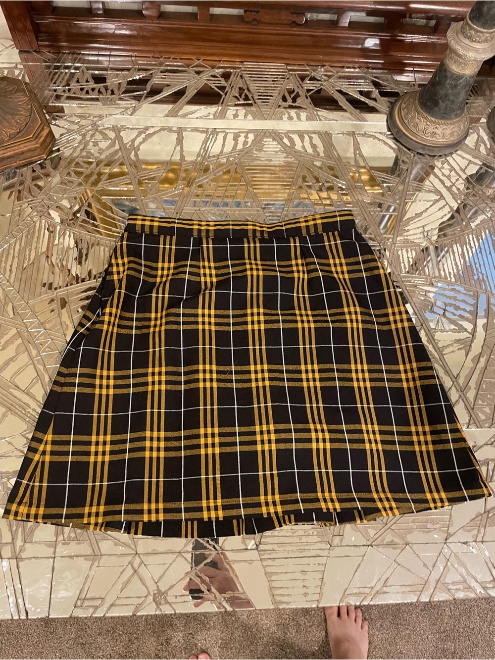 Tommy Hilfiger Black and Yellow Plaid Mini Skirt